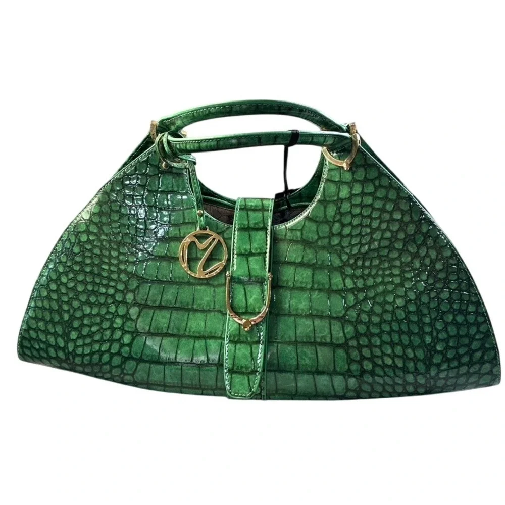 NEW Miracle Zone Green Croc Embossed Satchel Handbag Gold Hardware NJ0001 GN